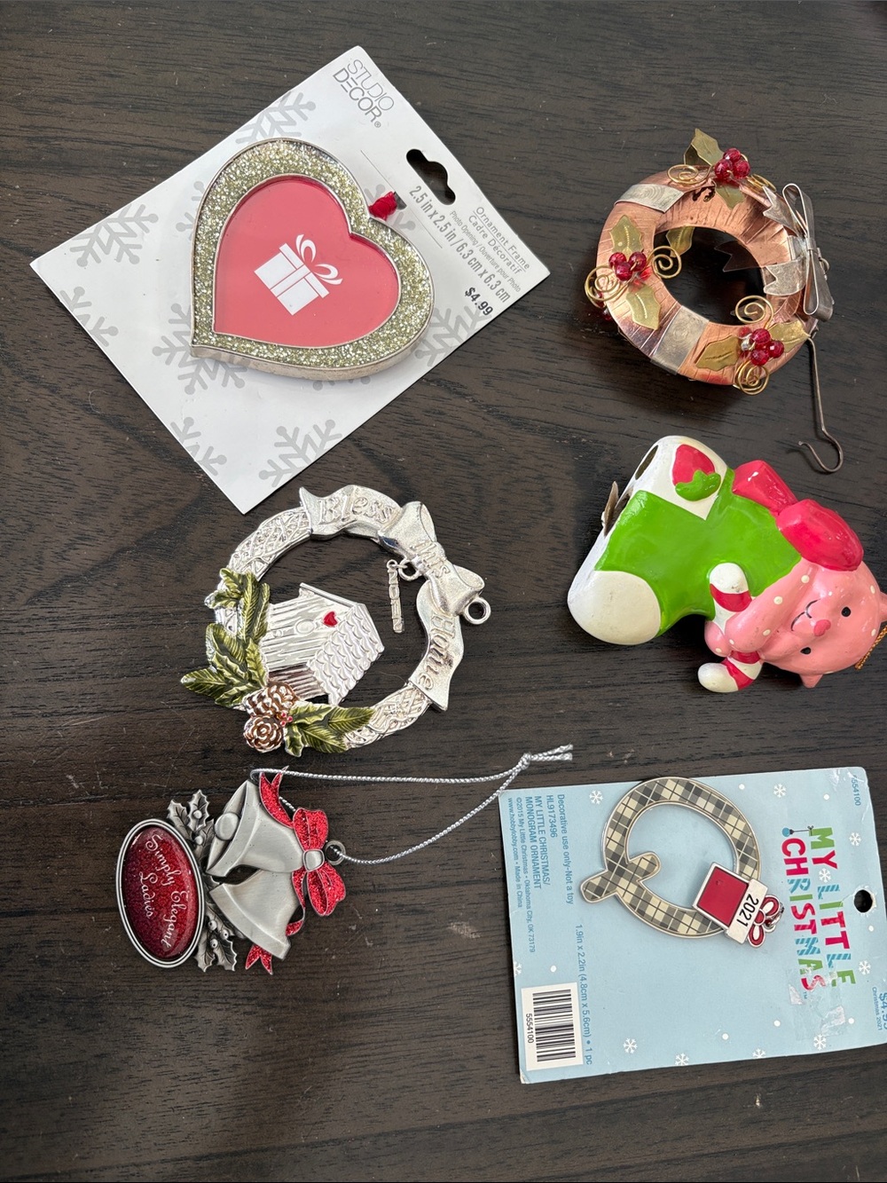 Studio Decor Pink Heart Photo Ornament with Silver Glitter Trim